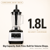 Mixeur Commercial d'Entrée de Gamme 1,8 L pour Petits Cafés, Kiosques à Jus, Food Trucks – Vente en Gros, OEM, ODM – Mixeur de Comptoir