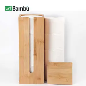 Hot Sale Free Standing Bamboo Paper Roll Box Holder Stand Bathroom Tissue Box Toilet Paper Holder Hold 4 Rolls