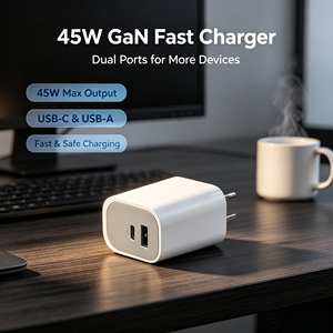 Cargador Rápido GaN de 45W, <span class=keywords><strong>PD3</strong></span>.<span class=keywords><strong>0</strong></span> QC3.<span class=keywords><strong>0</strong></span>, USB Tipo C, Salida Dual, Cargador de Pared Estadounidense, Adaptador de Corriente con Certificación FCC para Dispositivos Móviles - Product Image 3