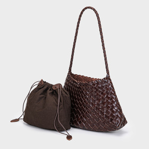 Sac à bandoulière en cuir tressé de première qualité en cuir de vachette, style français, vintage, tanné végétal, pour femme - Product Image 2
