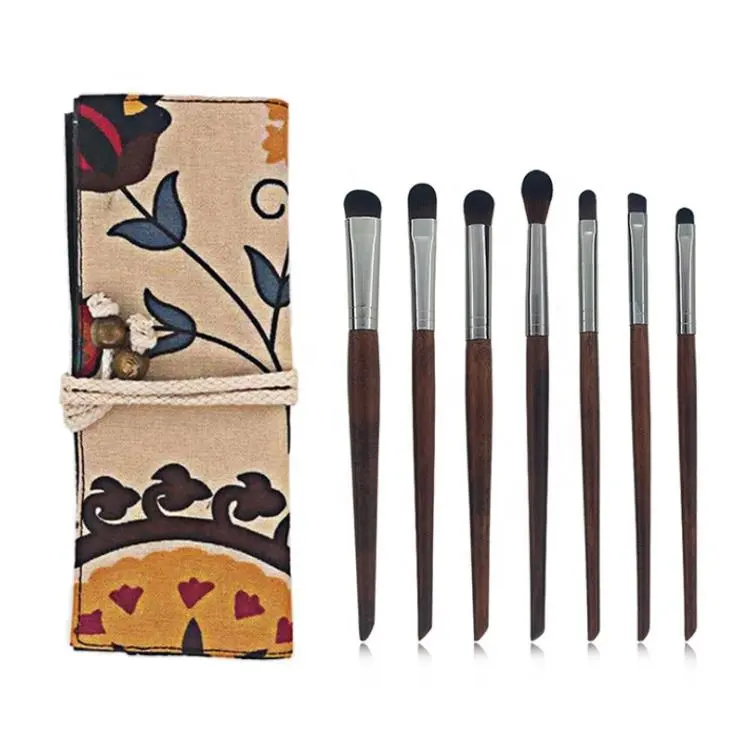 Makeup Brushes Set With Rolling PU Bag Sialia Own Name 8PCs Ebony Handle Professional Cosmetic Brushes for Women Face Eyeshadow