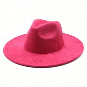 Men Women 9.5 CM Width Wool Felt Jazz Hat Wholesale Cheap Suede Wide Brim Fedora Hat - Product Image 5