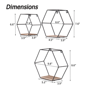 Étagères murales hexagonales flottantes noires, lot de 3 tailles différentes, étagère murale moderne en métal, simple, avec cloison en bois - Product Image 4