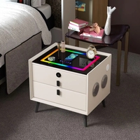 Table de chevet intelligente RGB, sept couleurs, chargeur sans fil, haut-parleur, rangement, tiroir, lumière LED, verrouillage par empreinte digitale