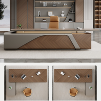 Bureau de direction moderne et minimaliste en bois, avec armoire latérale allongée et chaise, style luxe léger pour bureau présidentiel
