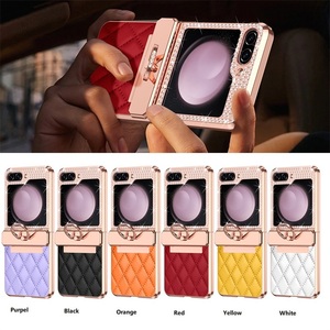 Cubierta de diamante ostentoso de cuero con bisagra chapada de lujo para <span class=keywords><strong>Samsung</strong></span> <span class=keywords><strong>Galaxy</strong></span> <span class=keywords><strong>Z</strong></span> <span class=keywords><strong>Flip</strong></span> 7 FE 6 5 4 <span class=keywords><strong>3</strong></span> soporte de anillo a prueba de golpes - Product Image 6