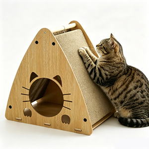 Cuccia per <span class=keywords><strong>Gatti</strong></span> in Legno a Forma di Triangolo Personalizzata, Doppio Uso, con Tiragraffi in Cartone Ondulato per <span class=keywords><strong>Gatti</strong></span> <span class=keywords><strong>e</strong></span> <span class=keywords><strong>Gattini</strong></span> da Interno - Product Image 1