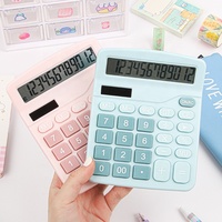 Calculatrice de Bureau 12 Chiffres, Grand Écran LCD, Double Alimentation Électronique (Rose et Bleu)