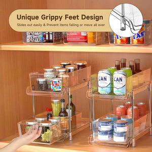 Organisateur de comptoir coulissant à <span class=keywords><strong>2</strong></span> niveaux en plastique transparent CF pour sous-évier, cuisine, garde-manger, armoire à pharmacie, rangement de salle de bain avec séparateurs - Product Image 6