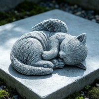 Statue en résine de chat ange endormi avec des ailes, figurine commémorative pour animaux de compagnie, ornement de jardin, sculpture de chat en finition pierre grise pour la décoration
