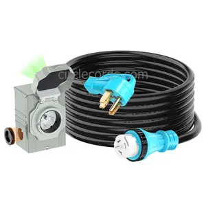 Cable generador de 50 amperios y 15 pies y kit combinado de caja de entrada de energía NEMA 14-50P macho a bloqueo giratorio de 125/250V con caja de entrada