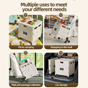 थोक आउटडोर फोल्डेबल रोलिंग क्रेट पोर्टेबल सुपरमार्केट उपयोगिता शॉपिंग कार्ट ढहने वाले हाथ ट्रॉली खड़े प्लास्टिक - Product Image 3