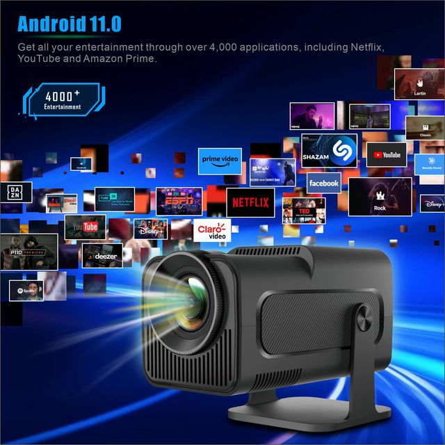 HY320 4K Supported Android 11 Projector Native 1080P 300ANSI Mini Dual Band WiFi6 BT5.0 Built-in Speakers Portable Cinema