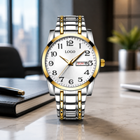 Montre à quartz de luxe pour homme, simple, avec double date, lumineuse, grand cadran en cristal, bracelet en acier inoxydable, étanche, 40 mm, 10 mm