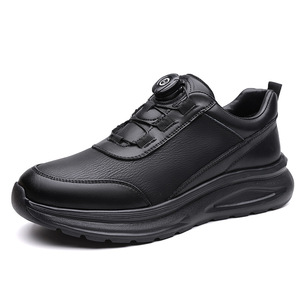 Zapatillas Deportivas Negras para Hombre con Botón Giratorio, Suela Gruesa Antideslizante, Zapatos Casuales para Exteriores con Tacón Bajo y Suela de Goma - Product Image 5