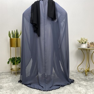 1653 #   Cárdigan Eid en Oferta, Transparente y Transpirable, Azul/Personalizable, con Encaje, Perlas Blancas, Chifón, Abierto, para Mujeres Musulmanas, Islámicas, Árabes - Product Image 6