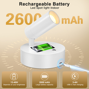 Lampada da Parete Moderna Ricaricabile Senza Fili a Batteria Dimmerabile Faretto in Plastica Nera 3W 2600mAh 3 Colori <span class=keywords><strong>per</strong></span> Soggiorno - Product Image 4