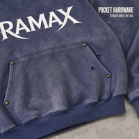 Sweat à capuche RAMAX 100% coton 460GSM, bleu marine délavé, molleton épais, motif graphique, poche kangourou, streetwear d'hiver pour homme, personnalisable OEM
