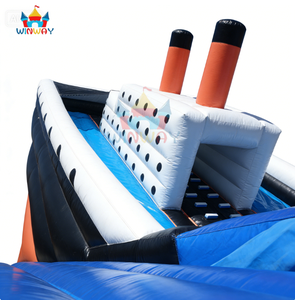 สไลเดอร์รถดับเพลิงเป่าลมสีน้ำเงินขาวขนาดใหญ่สองเลน ราคาโรงงาน สำหรับเด็กและผู้ใหญ่ - Product Image 5