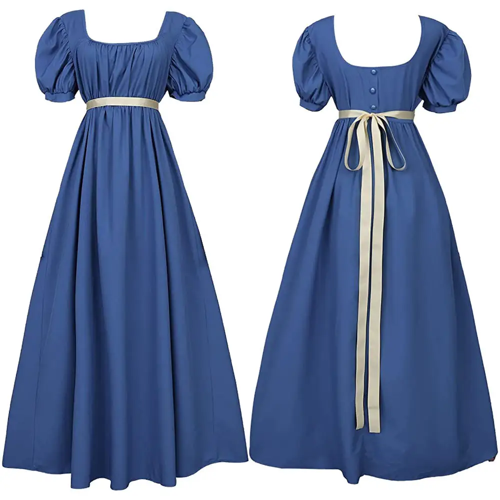 Regency Tea Party Gown Cosplay Costume Short Sleeve Vintage Victorian Medieval High Waist Dress S-2XL