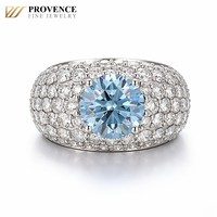 Bague de fiançailles de luxe en or blanc 10K avec diamant de laboratoire certifié IGI, taille brillant rond 3 carats, bleu vif fantaisie, ensemble de bagues empilables