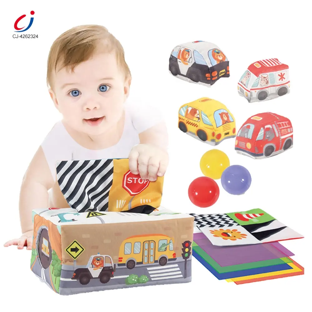 Chengji Baby Tissue Box Doek Auto Set Vroege Educatieve Kleuterschool Leren Verkeer Thema Sensorische Training Baby Tissue Box Speelgoed