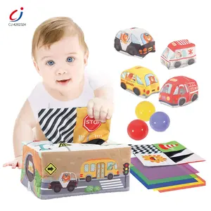 Caja de pañuelos para bebés Chengji, juego de coche de tela, Educación Temprana, aprendizaje preescolar, tema de tráfico, entrenamiento sensorial, caja de pañuelos para bebés, juguete
