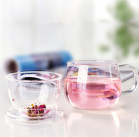 Tasse à café en verre borosilicate classique faite à la main de 300 ml avec soucoupe et infuseur à thé en céramique, ensemble écologique résistant à la chaleur