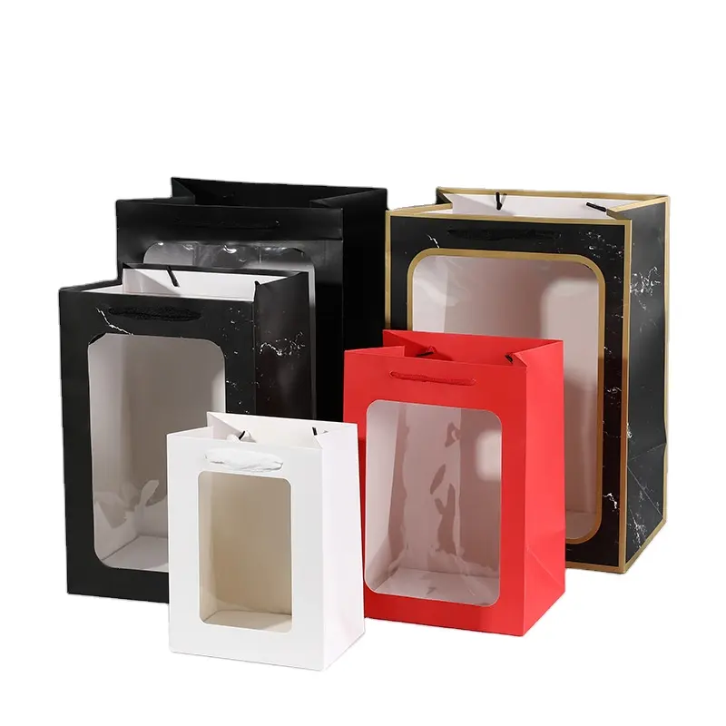 Индивидуальный индивидуальный Свадебный бумажный подарочный пакет, элегантные Премиум подарочные бумажные пакеты с прозрачным окном