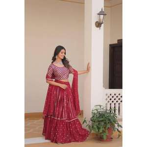 Hecho a mano de alta calidad Pure Star Georgette bordado 7mm secuencia trabajo Micro algodón fiesta desgaste Lehenga Choli Latkan venta al por mayor - Product Image 1