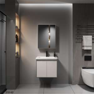 Mueble de baño de acero inoxidable con lavabo de cerámica tocador de baño moderno gabinete de baño tocador con espejo - Product Image 3