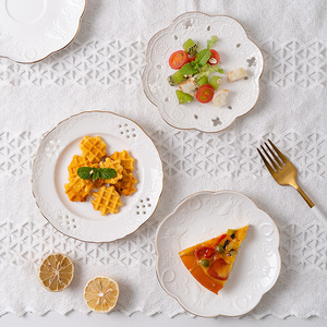 Assiette latérale creuse en céramique Plat Golden Rim Petit-déjeuner Pâtes Sucrées Dessert Snacks Fruits Dim Sum Plateau de service Restaurant Vaisselle - Product Image 4