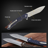 Couteau de poche pliant de survie et de camping en acier Damas de haute qualité avec manche G10, personnalisation en gros par l'usine Hongrui