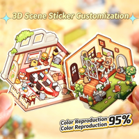 Autocollants de scène 3D Kawaii, décoration de maison miniature DIY, autocollants PET superposés, kit d'autocollants de paysage de dessin animé mignon