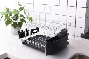 Égouttoir à vaisselle en fer à 2 niveaux avec plateau amovible et porte-couverts - Product Image 2