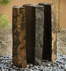 Natural Stone Basalt Water Feature Column Boulder Slicing Hand Carved Triple Column for Garden Ornamental Outdoor