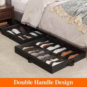 Boîte de rangement sous lit 12 compartiments en tissu, anti-poussière, pour chaussures, transparente, pliable, organisateur de compartiments - Product Image 6