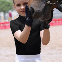 Design personnalisé équestre hauts filles course de chevaux manches courtes quatre sens extensible fermeture éclair équitation polo sport couche de base