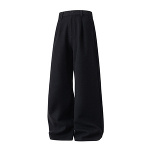 Men's Pleated Wide <b>Leg</b> Trousers Vintage <b>Straight</b> <b>Pants</b> Mid Waist Flat Front Fleece Woven Trousers for Autumn - Product Image 1