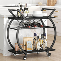 Chariot de cuisine en fer forgé irrégulier avec rangement, buffet multi-niveaux, chariot de service extérieur noir pour bars et restaurants