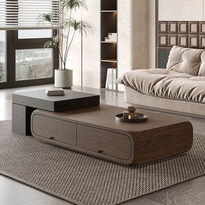 Modern <b>Walnut</b> Wood <b>Coffee</b> <b>Table</b> Set 0.8m 1.1m With Storage Drawers For Living Room Square Top Design - Product Image 1