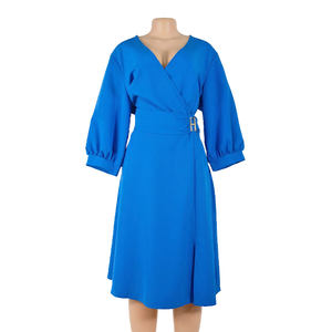 Robes de cérémonie élégantes pour femmes, coupe ample, col rond, manches drapées, dentelle et voile, style modeste, avec ceinture, pour l'église - Product Image 1