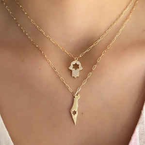 Collana di Lusso in Acciaio Inossidabile con Ciondolo a Forma di Mappa di Israele e Stella di David Inspire Jewelry |   Nuova Catena a Graffetta in Oro, Gioielli Islamici per Donne - Product Image 2