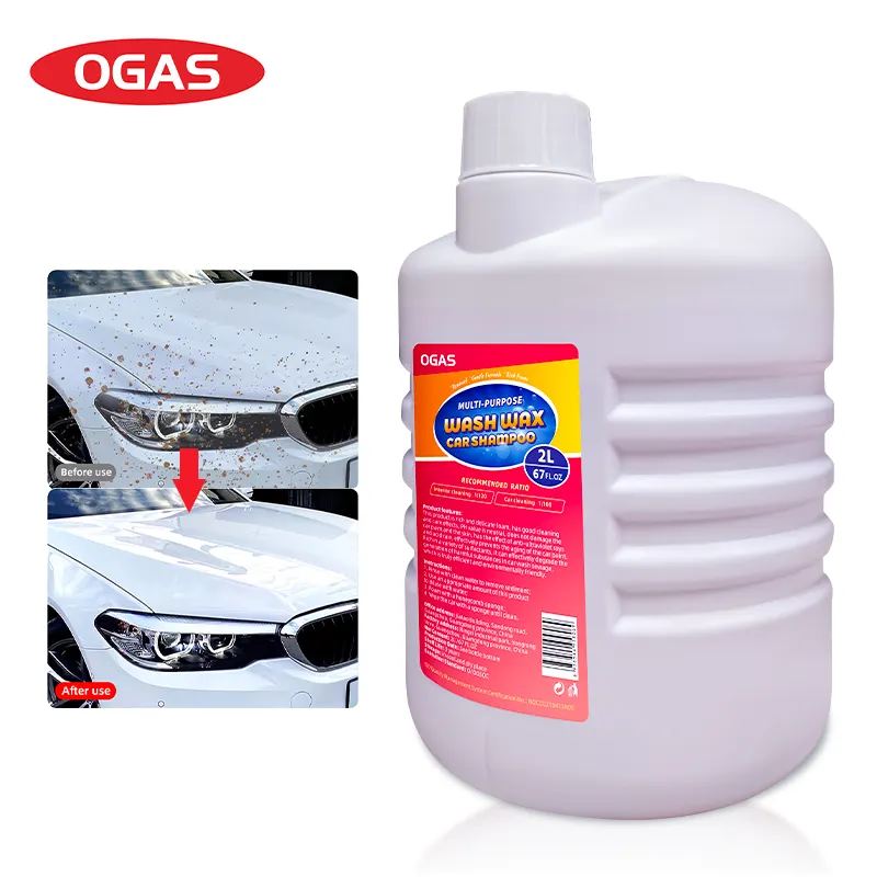Champú líquido OGAS 2L para lavado de coches, limpiador de coches, champú de espuma para lavado de coches con cera