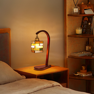 Vintage Style Solid Wood <b>Table</b> Lamp With Stained Glass Shade E26 LED Bulb For Living Room Bedroom <b>Study</b> Decor - Product Image 3