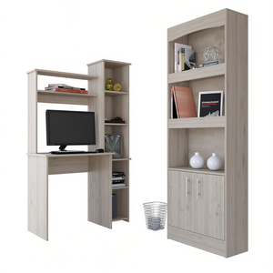 Ensemble de meubles de bureau gris clair, bureau et bibliothèque, deux pièces, design contemporain moderne pour usage domestique ou commercial - Product Image 1