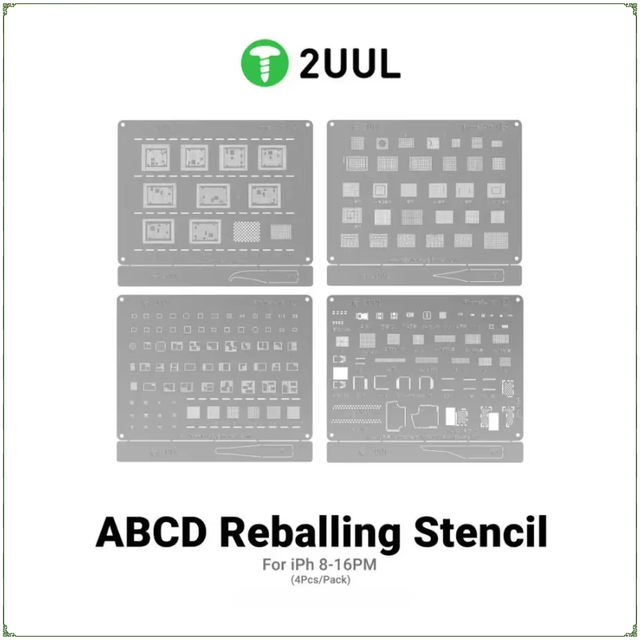 2UUL BG01 4PCS Reballing Stencils Nand Flash/ WIFI/Face ID /Screen /Baseband / Power Amplifier IC Steel Mesh for IPhone 8-16PM