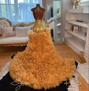 Abiti da ballo lunghi personalizzati strass oro sirena 2025 ragazze nere con perline increspate da sera africano abito di laurea di Gala - Product Image 2