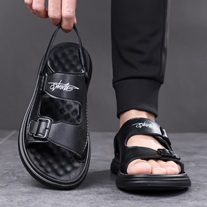 Sandalias Planas para Hombre de Cuero Genuino, Punta Abierta, Antideslizantes, Transpirables, Suela Suave, Casuales, para Playa y Conducir - Product Image 3