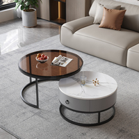 Table basse moderne en marbre avec cadre en métal doré et tiroir de rangement, table basse ronde pour salon, personnalisable